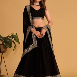 Black Golden Sequence Embroidery Wedding Lehenga Choli